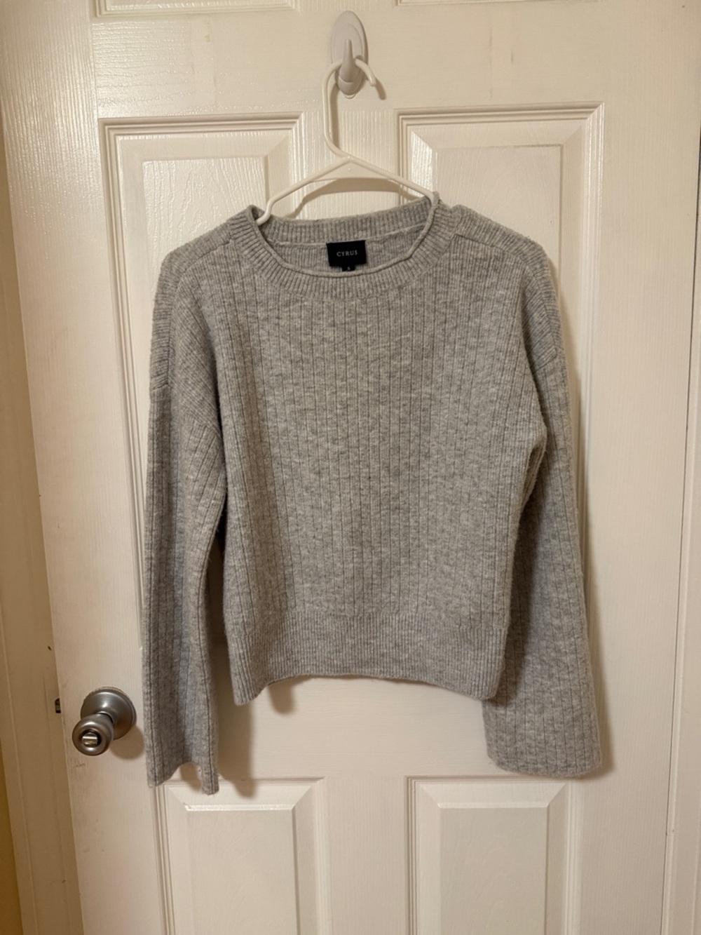 Cyrus Light Heather Gray Ribbed Crewneck Sweater